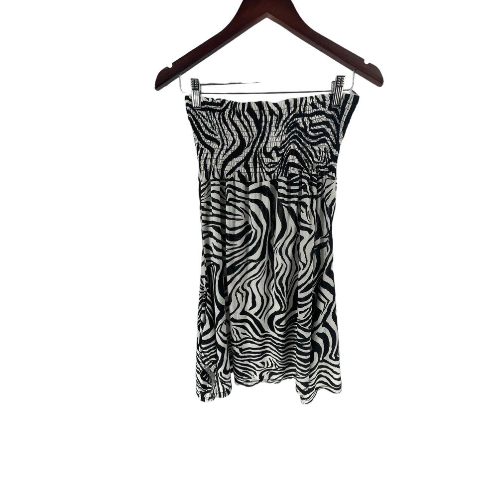 Aviva Black White Zebra Print Strapless Mini Dress Women's Size Small
